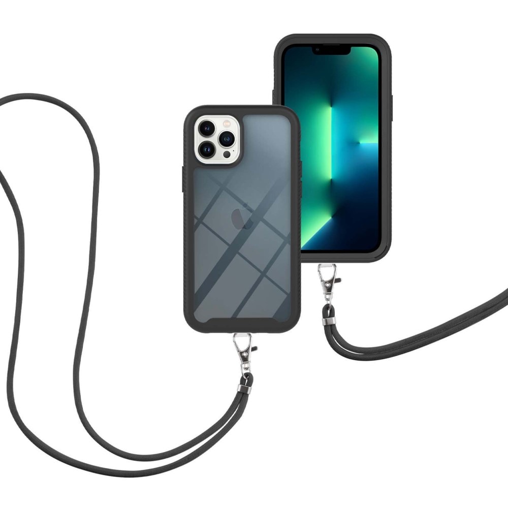 iPhone 14 Pro Full Cover Hülle mit Umhängeband Schwarz