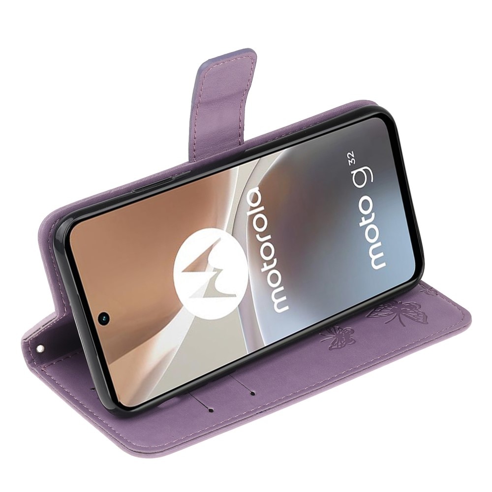 Motorola Moto G32 Handyhülle mit Schmetterlingsmuster, lila