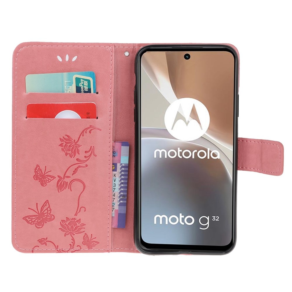 Motorola Moto G32 Handyhülle mit Schmetterlingsmuster, rosa