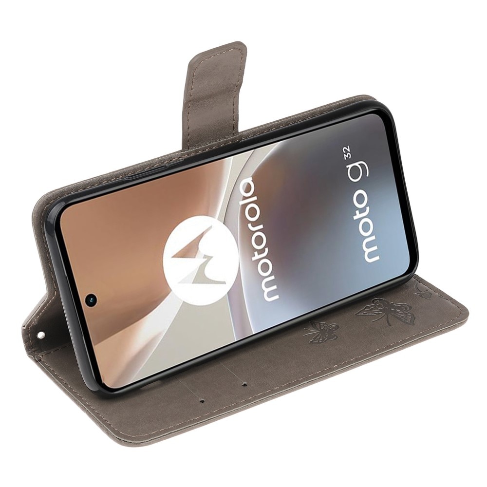 Motorola Moto G32 Handyhülle mit Schmetterlingsmuster, grau