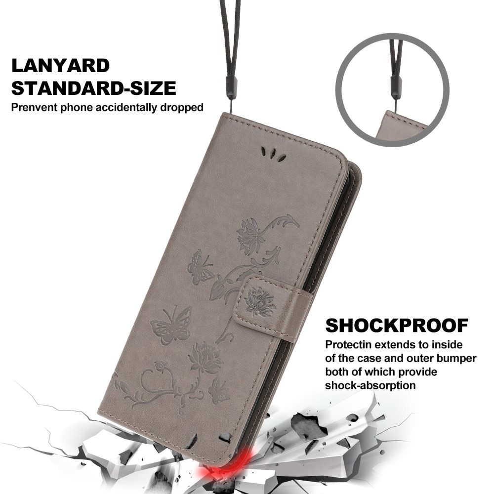 Motorola Moto G32 Handyhülle mit Schmetterlingsmuster, grau