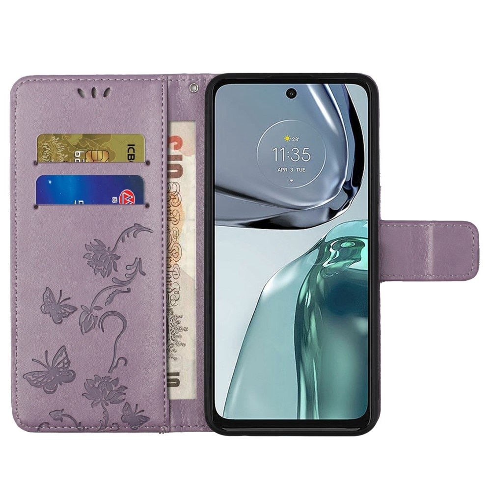 Motorola Moto G62 Handyhülle mit Schmetterlingsmuster, lila