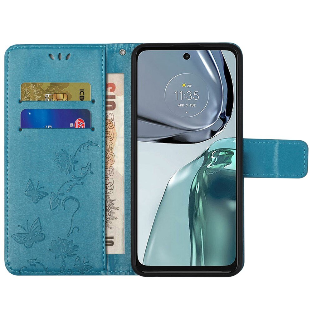 Motorola Moto G62 Handyhülle mit Schmetterlingsmuster, Blau