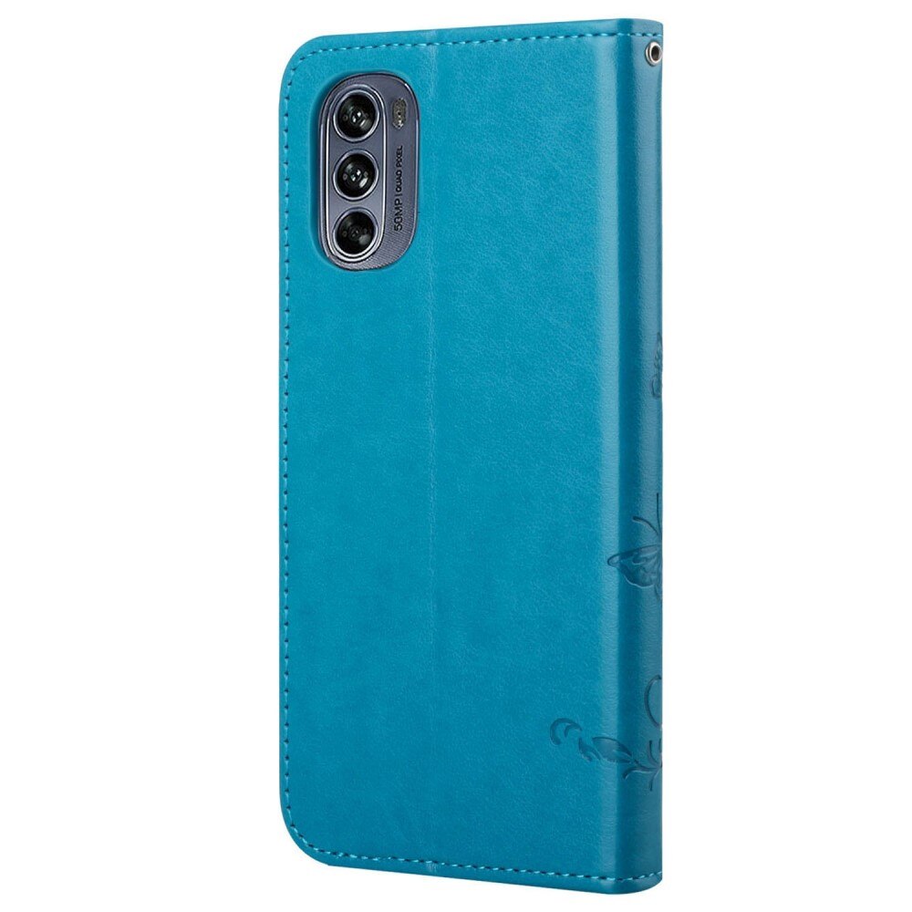 Motorola Moto G62 Handyhülle mit Schmetterlingsmuster, Blau
