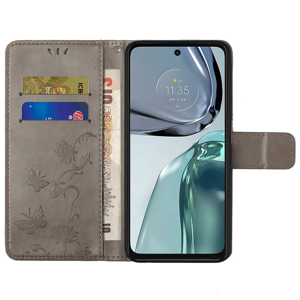 Motorola Moto G62 Handyhülle mit Schmetterlingsmuster, Grau