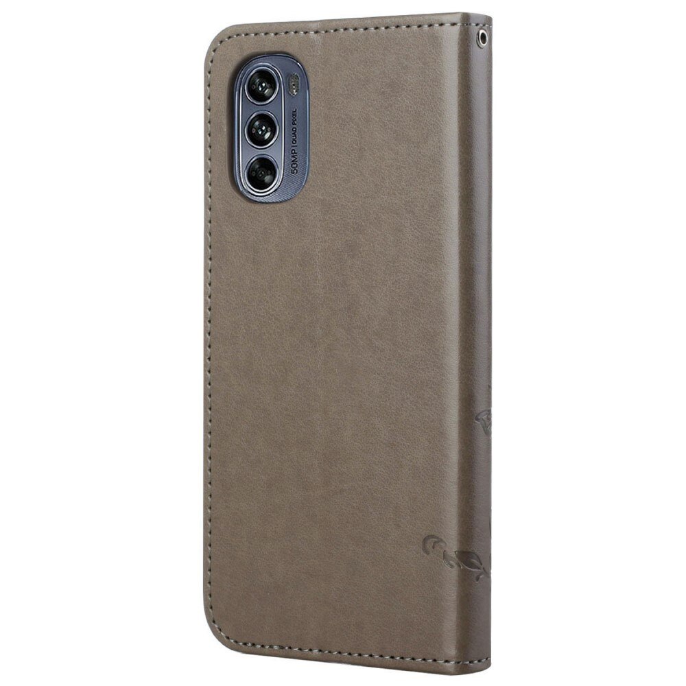 Motorola Moto G62 Handyhülle mit Schmetterlingsmuster, Grau