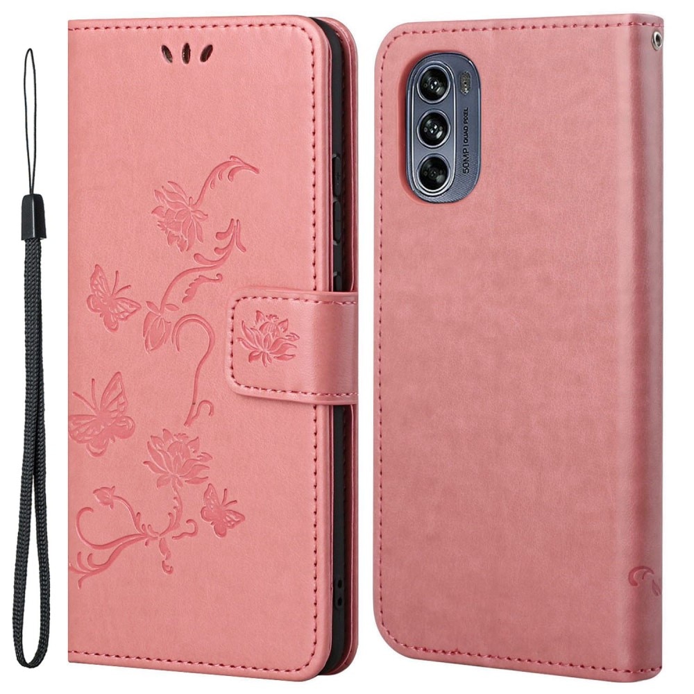 Motorola Moto G62 Handyhülle mit Schmetterlingsmuster, rosa