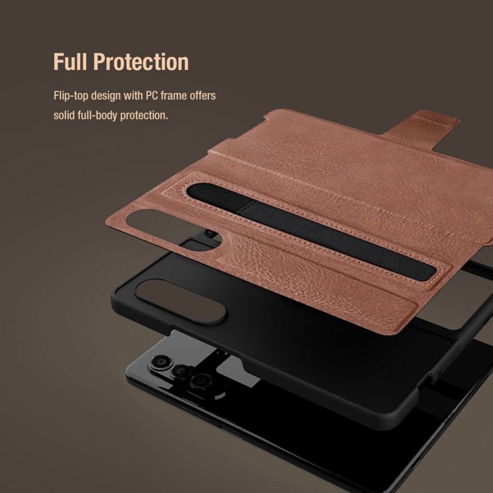 Leather Case with Pen Slot Samsung Galaxy Z Fold 4 Braun