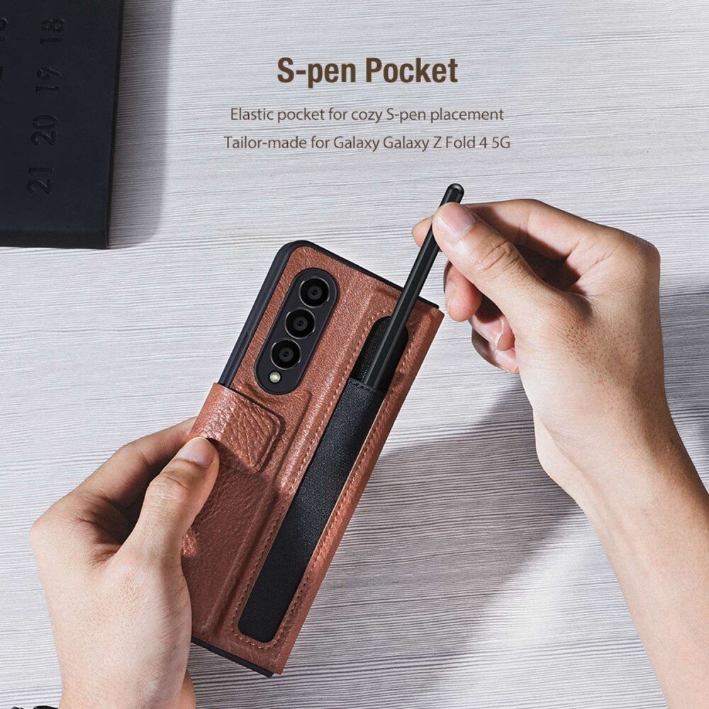 Leather Case with Pen Slot Samsung Galaxy Z Fold 4 Braun