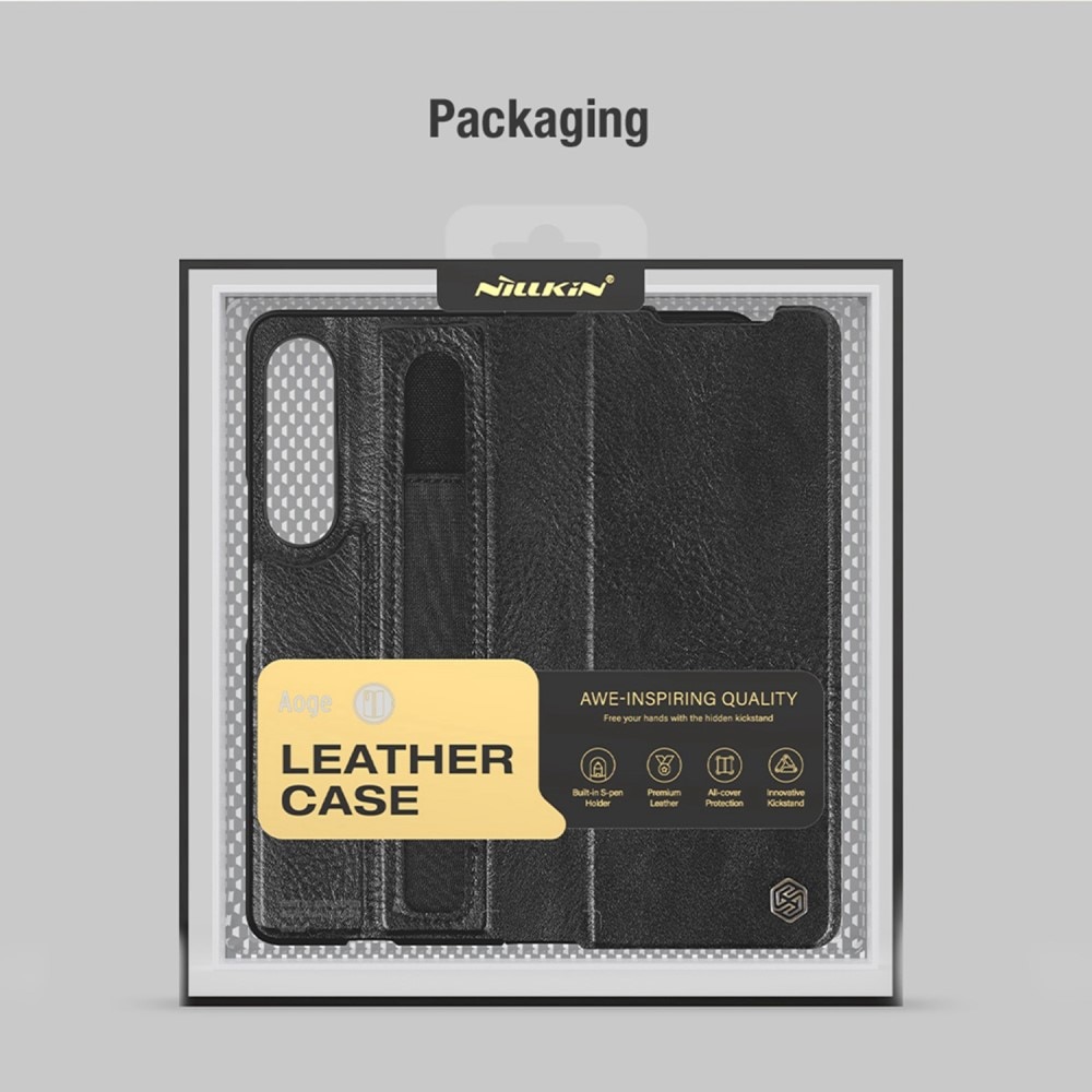 Leather Case with Pen Slot Samsung Galaxy Z Fold 4 Schwarz