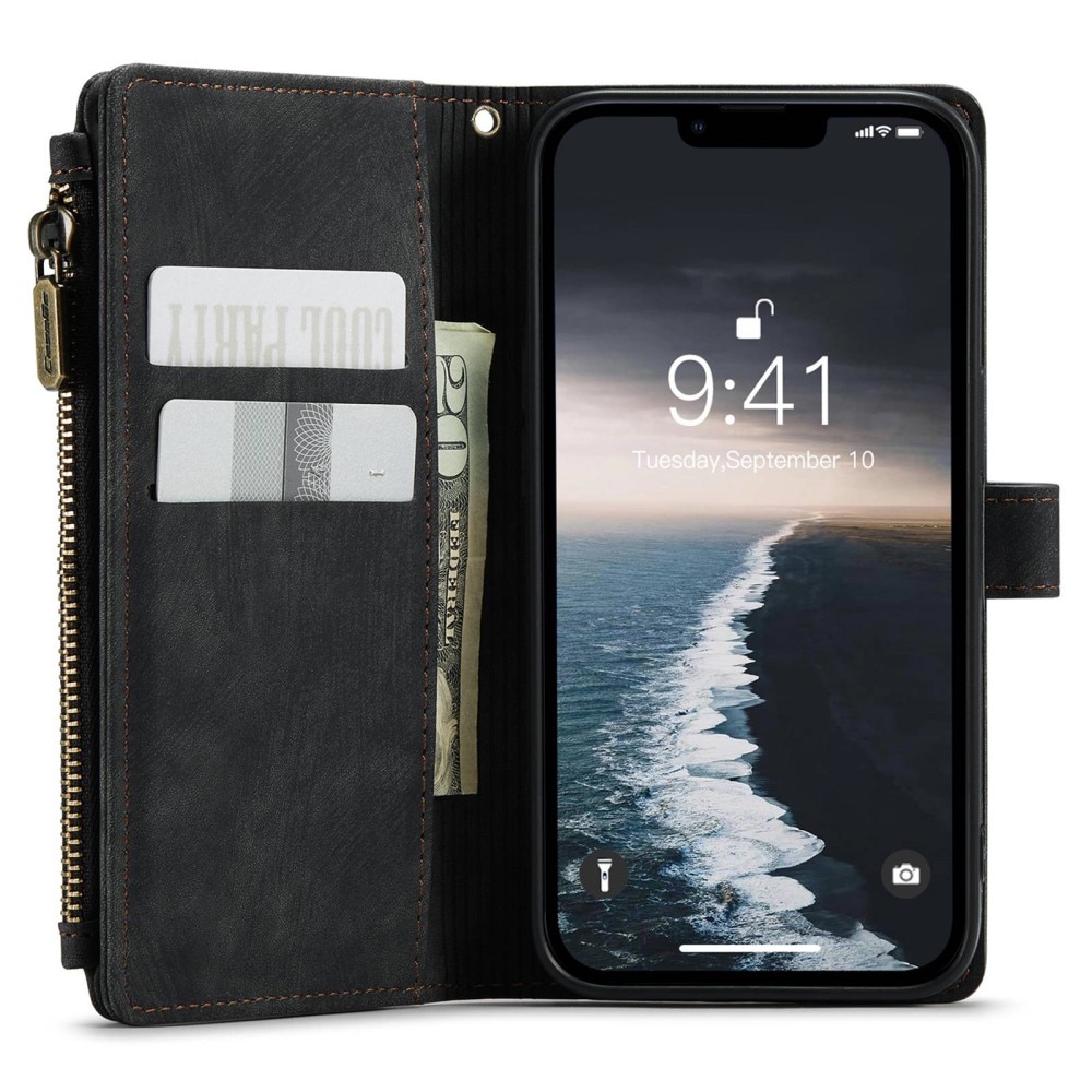 Zipper Portemonnaie-Hülle iPhone 14 Schwarz