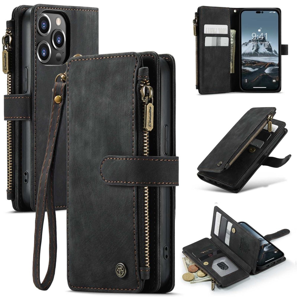 Zipper Portemonnaie-Hülle iPhone 14 Pro Schwarz