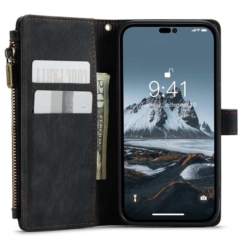 Zipper Portemonnaie-Hülle iPhone 14 Pro Schwarz