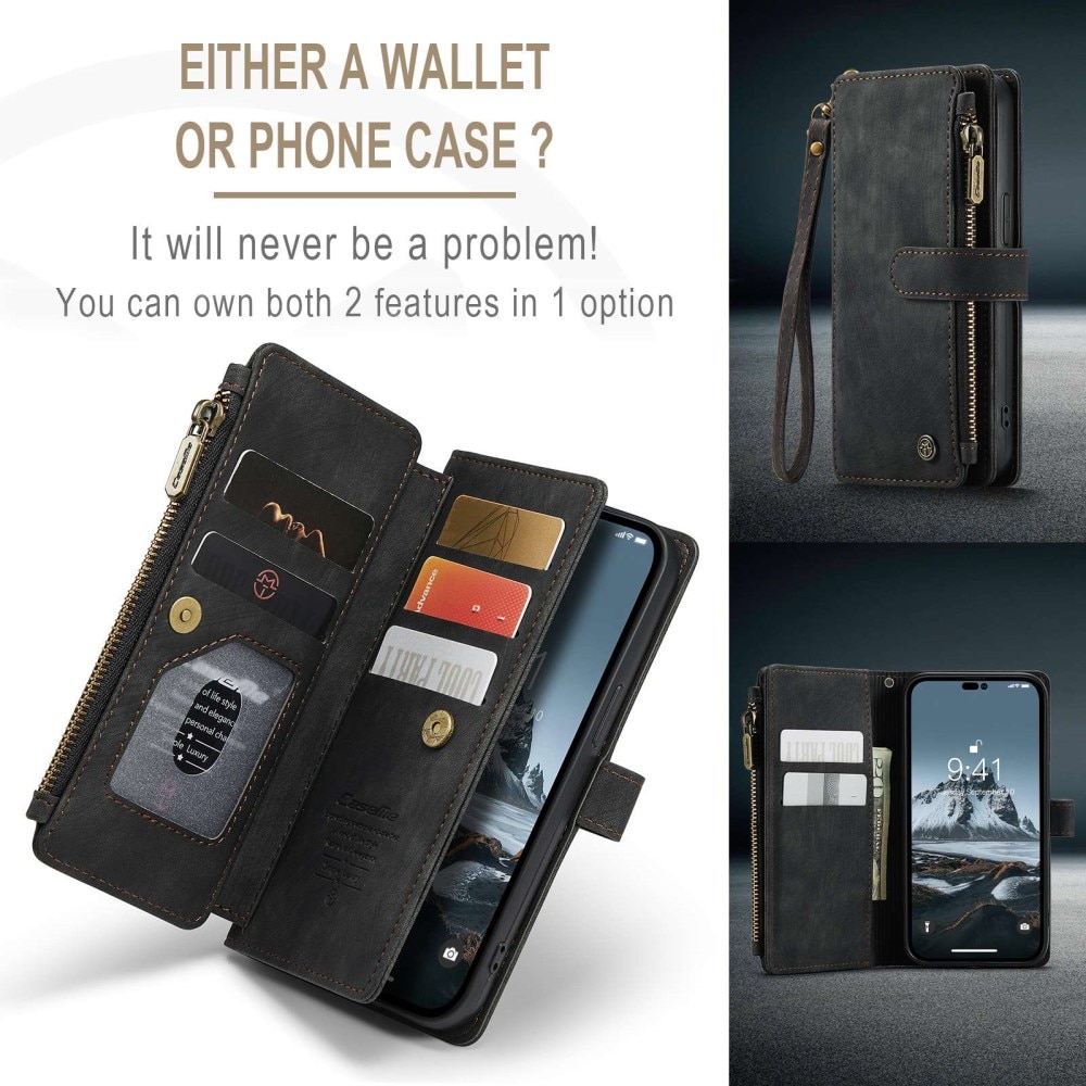 Zipper Portemonnaie-Hülle iPhone 14 Pro Schwarz