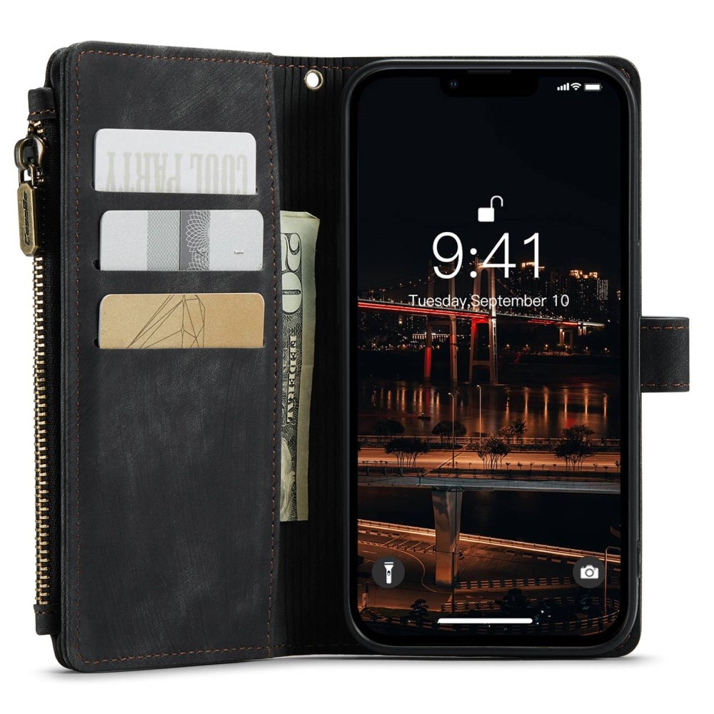 Zipper Portemonnaie-Hülle iPhone 14 Plus Schwarz