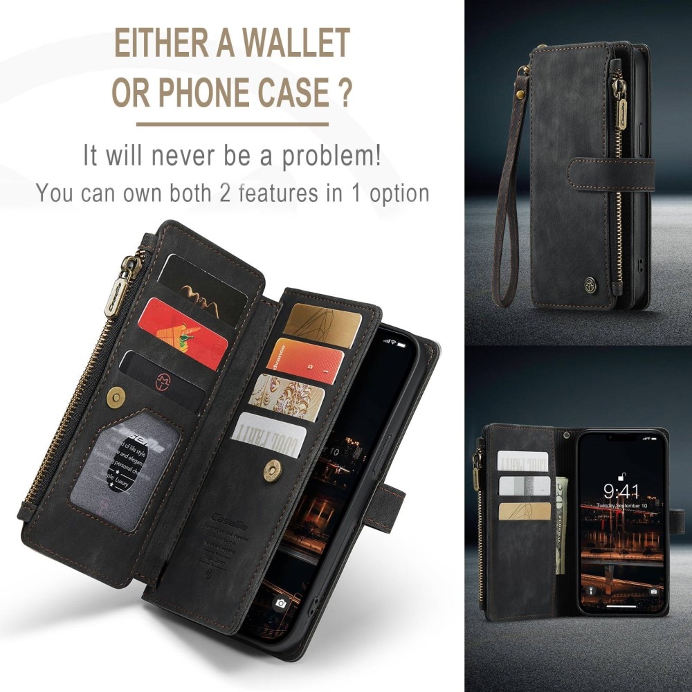 Zipper Portemonnaie-Hülle iPhone 14 Plus Schwarz