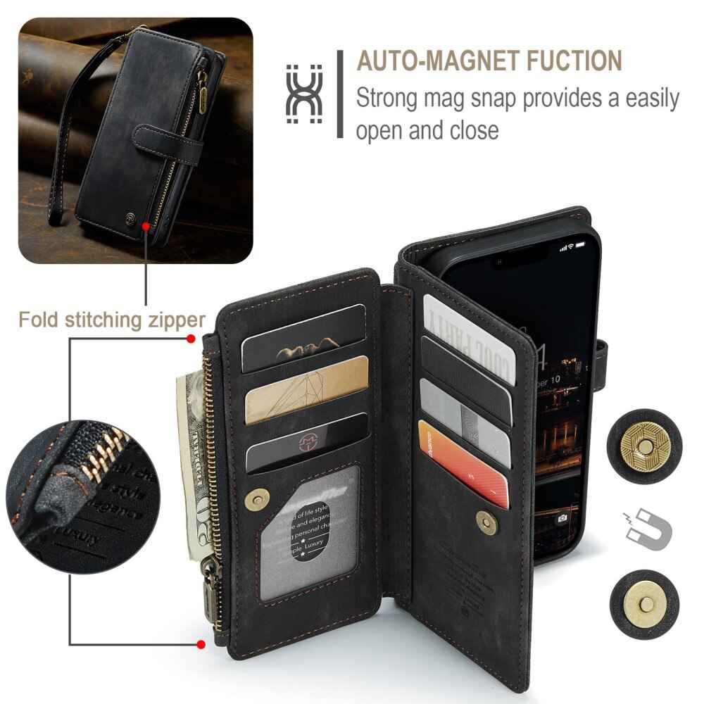 Zipper Portemonnaie-Hülle Apple iPhone 14 Plus Schwarz