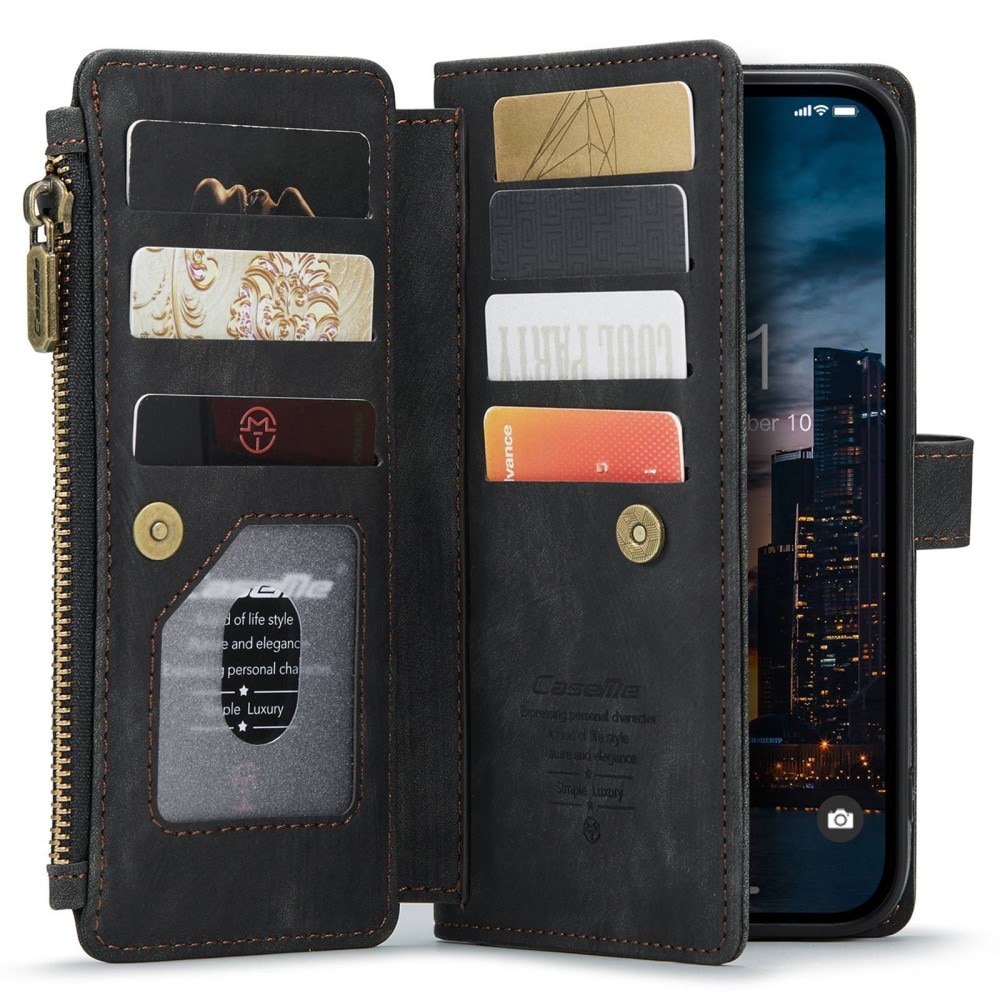 Zipper Portemonnaie-Hülle iPhone 14 Pro Max Schwarz