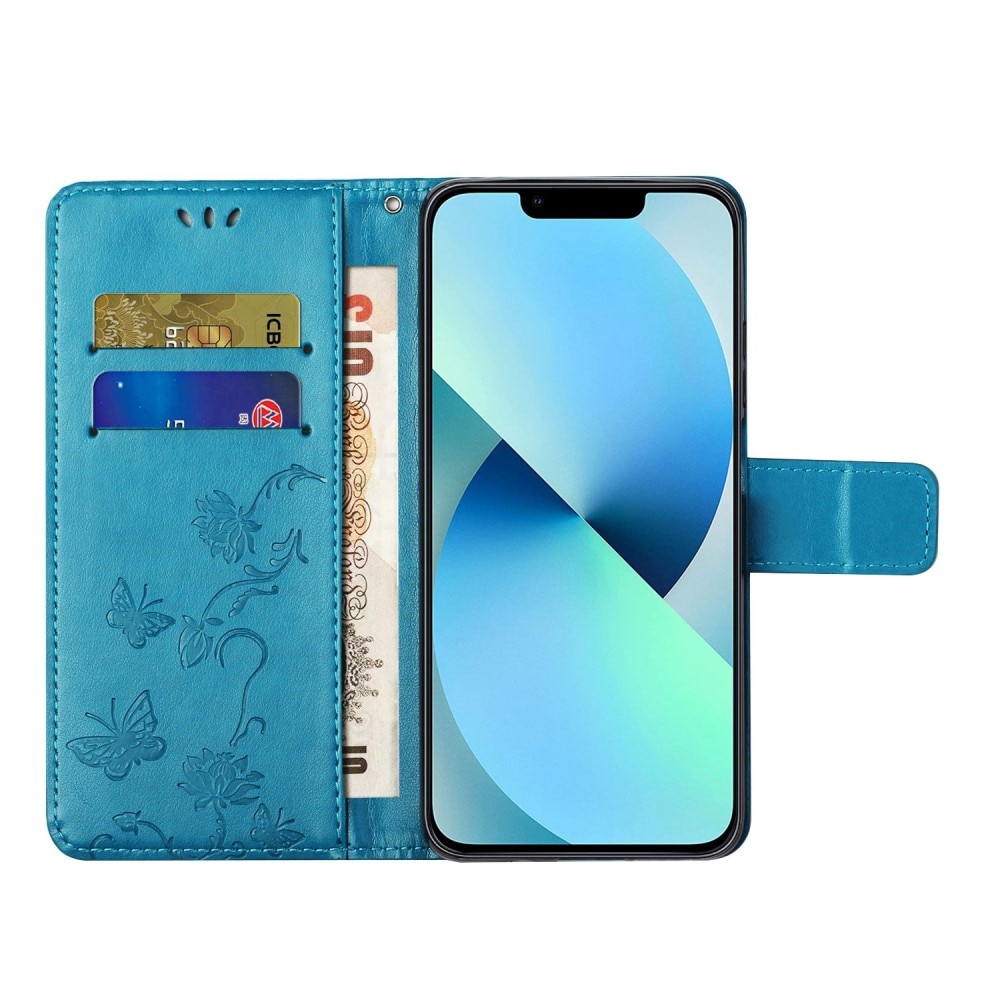 iPhone 14 Handyhülle mit Schmetterlingsmuster, blau