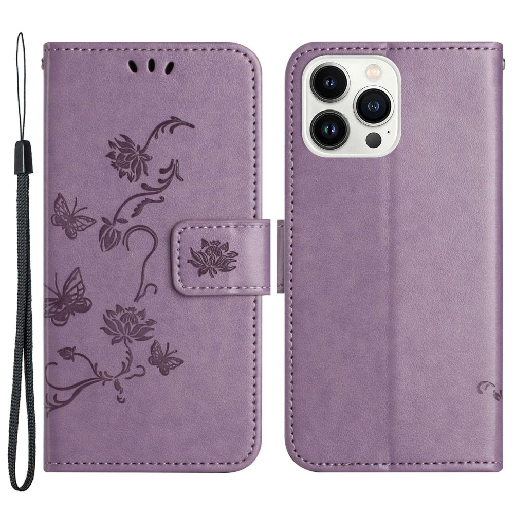 iPhone 14 Pro Handyhülle mit Schmetterlingsmuster, lila