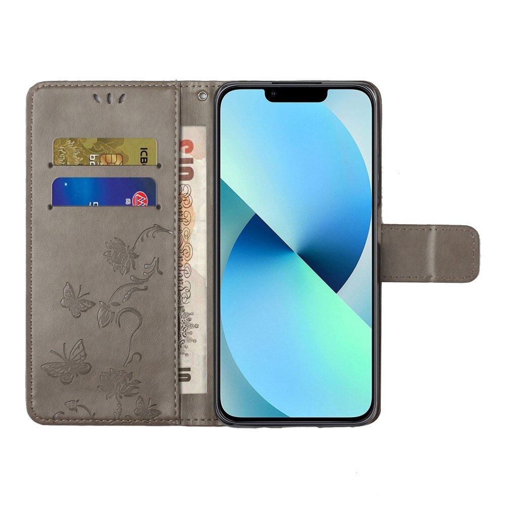 iPhone 14 Pro Handyhülle mit Schmetterlingsmuster, Grau