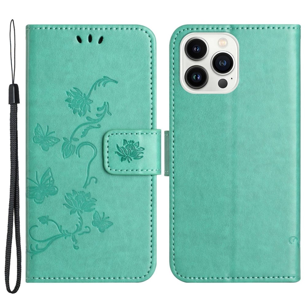 iPhone 14 Pro Handyhülle mit Schmetterlingsmuster, grün