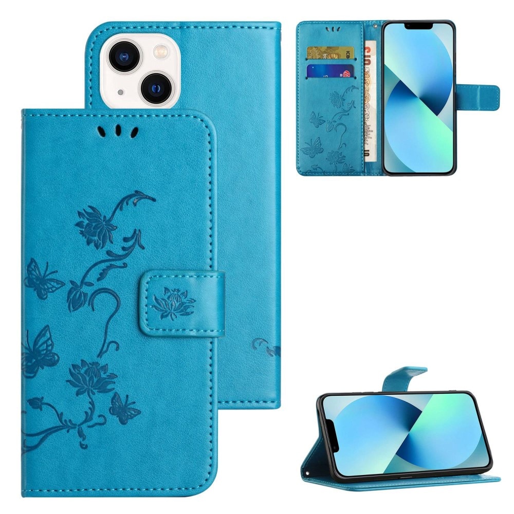 iPhone 14 Handyhülle mit Schmetterlingsmuster, blau