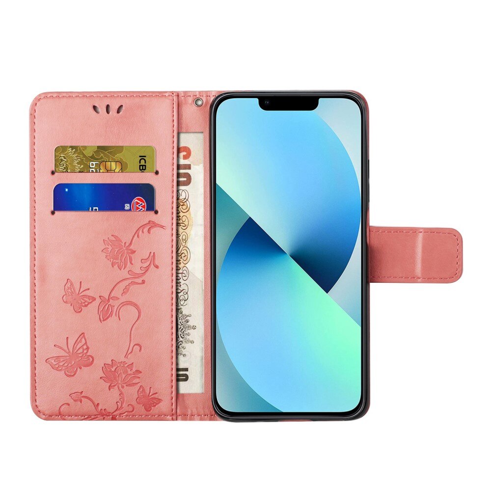 iPhone 14 Plus Handyhülle mit Schmetterlingsmuster, Rosa