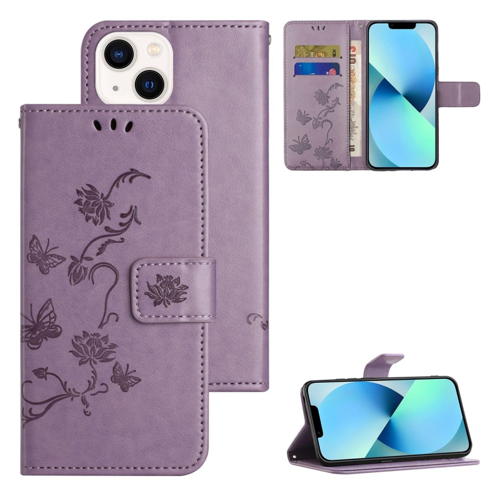 iPhone 14 Plus Handyhülle mit Schmetterlingsmuster, lila