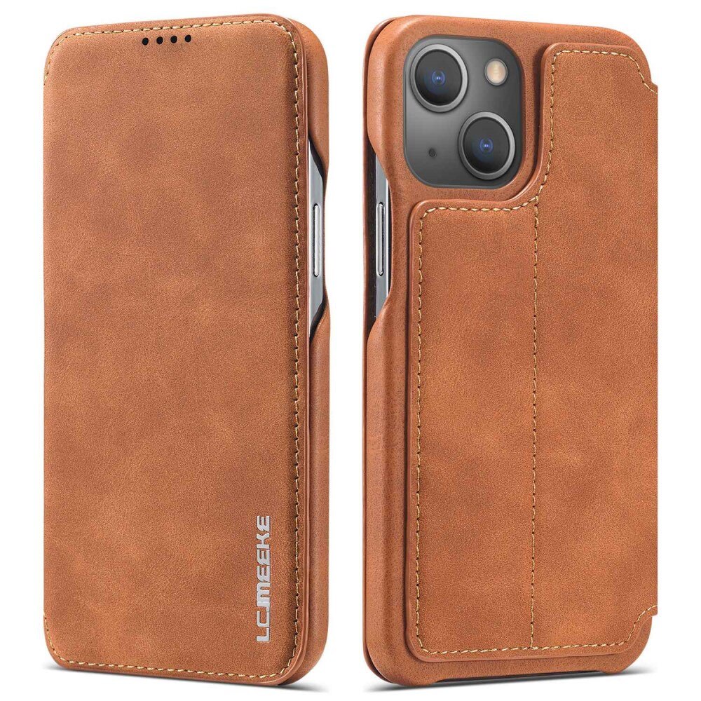 Slim Portemonnaie-Hülle iPhone 14 Cognac