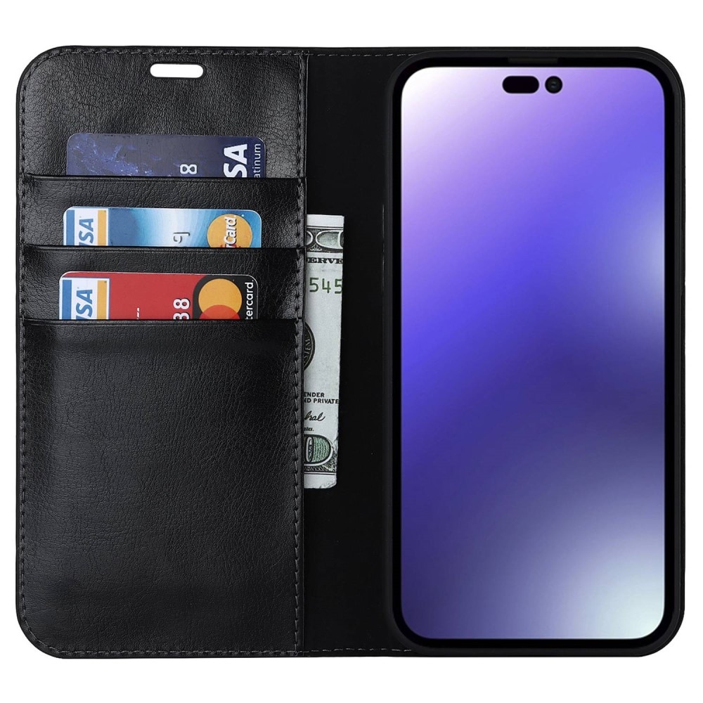 iPhone 14 Pro Handytasche aus Echtem Leder schwarz