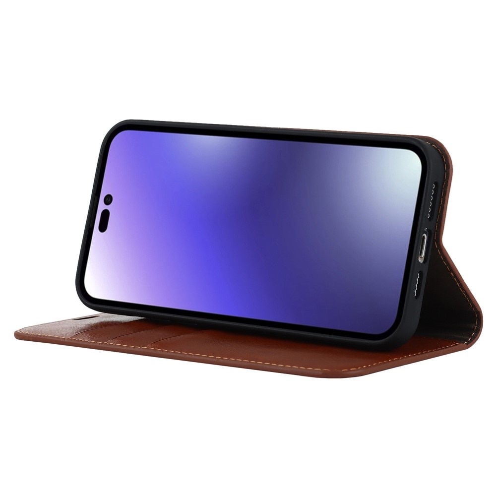 iPhone 14 Pro Handytasche aus Echtem Leder Braun