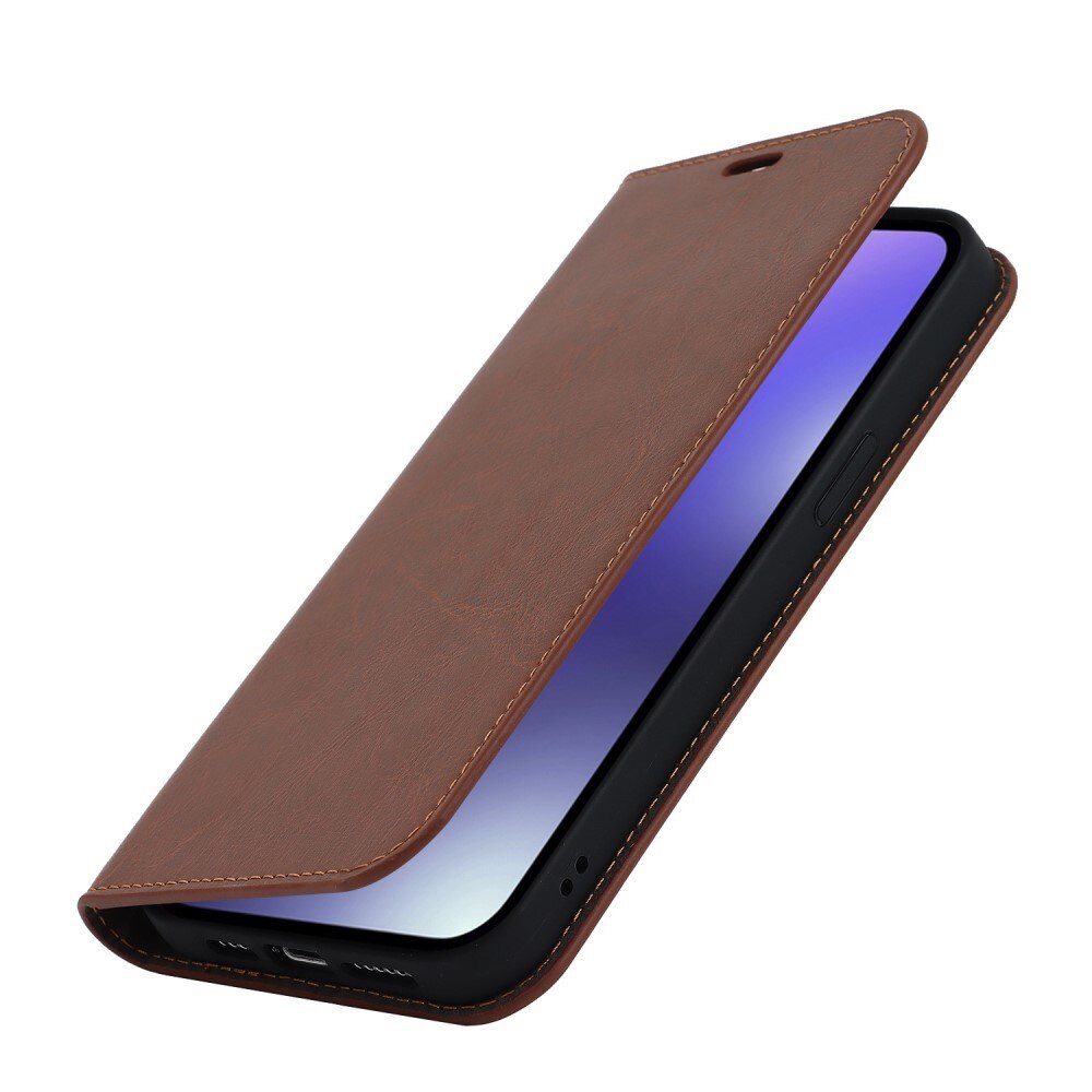 iPhone 14 Pro Handytasche aus Echtem Leder Braun