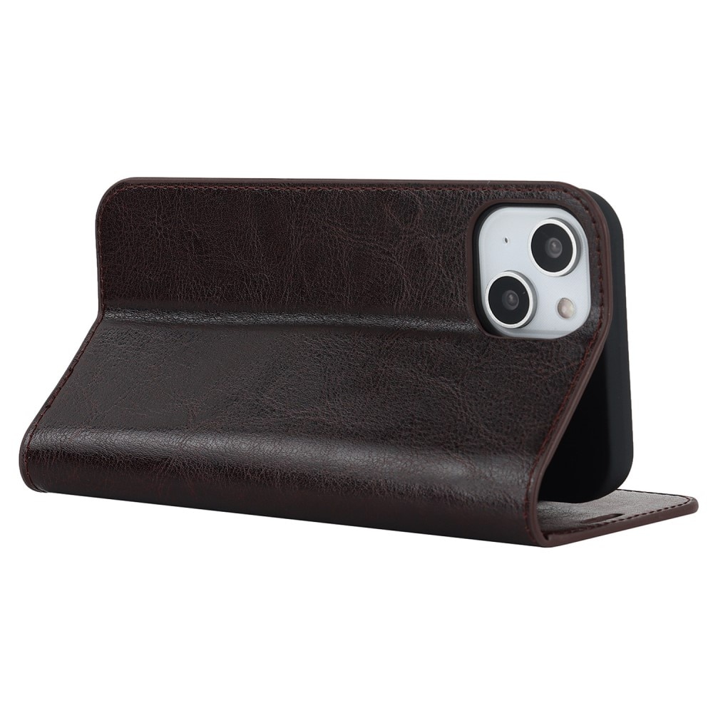 iPhone 14 Handytasche aus Echtem Leder dunkelbraun