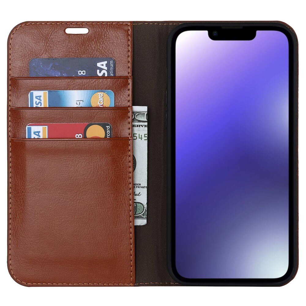 iPhone 14 Handytasche aus Echtem Leder braun