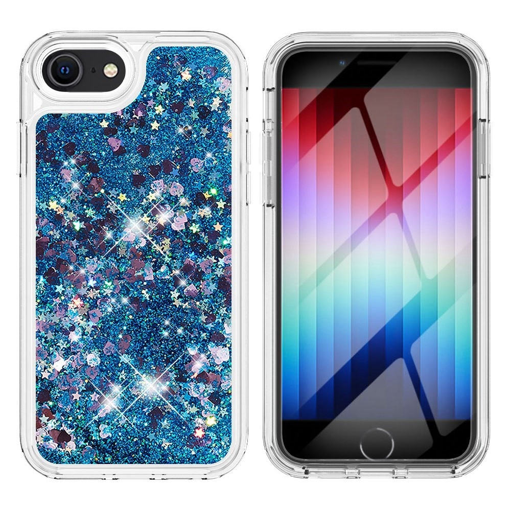 iPhone 7/8/SE Full Protection Glitter Powder TPU Case blau