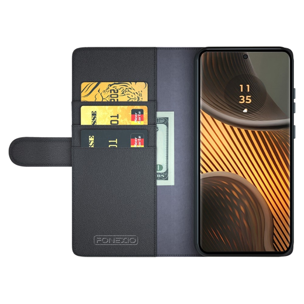 Motorola Edge 50 Ultra Echtlederhülle Schwarz