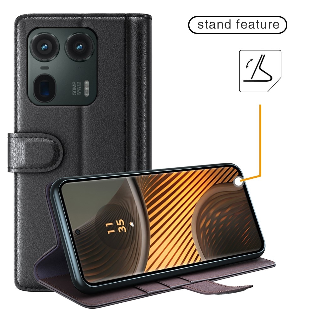 Motorola Edge 50 Ultra Echtlederhülle Schwarz