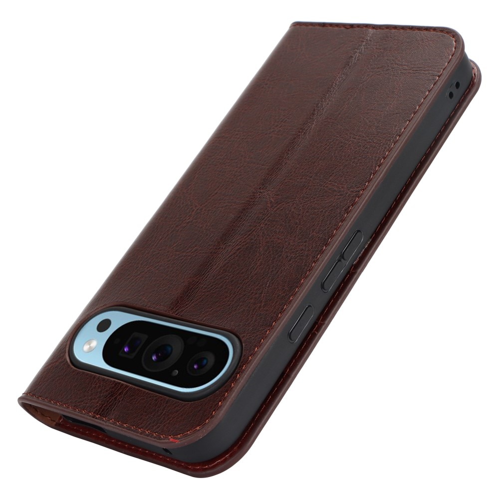 Google Pixel 9 Pro XL Handytasche aus Echtem Leder Dunkelbraun