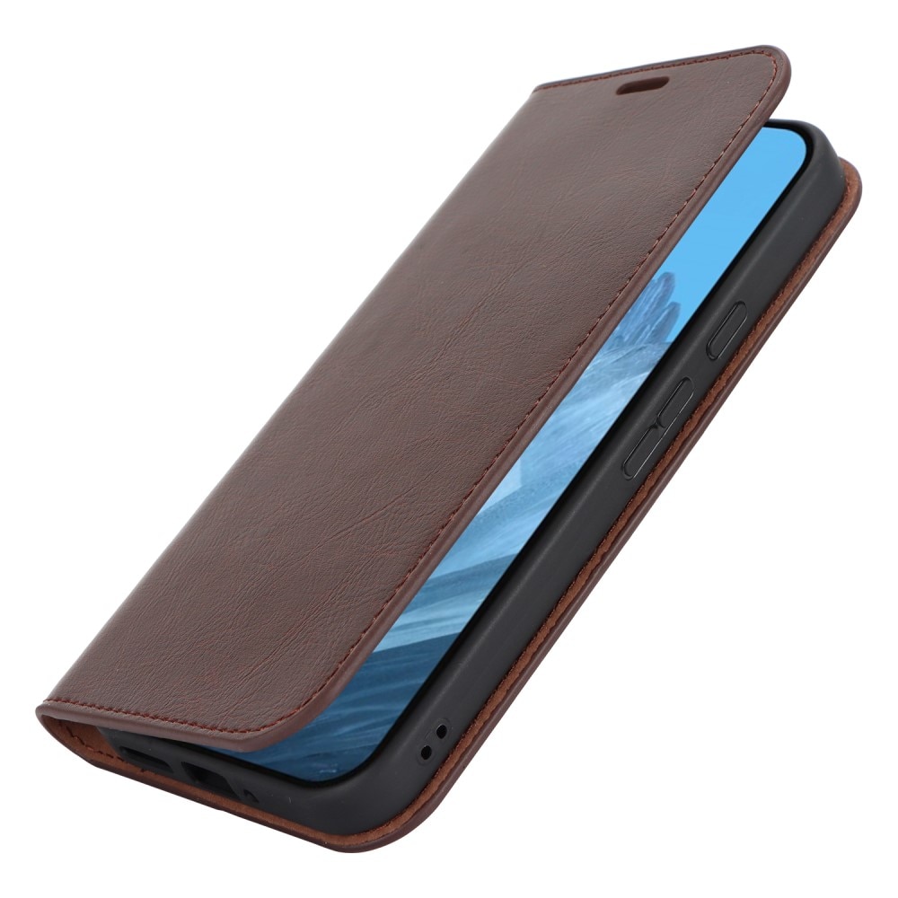 Google Pixel 9 Pro XL Handytasche aus Echtem Leder Dunkelbraun