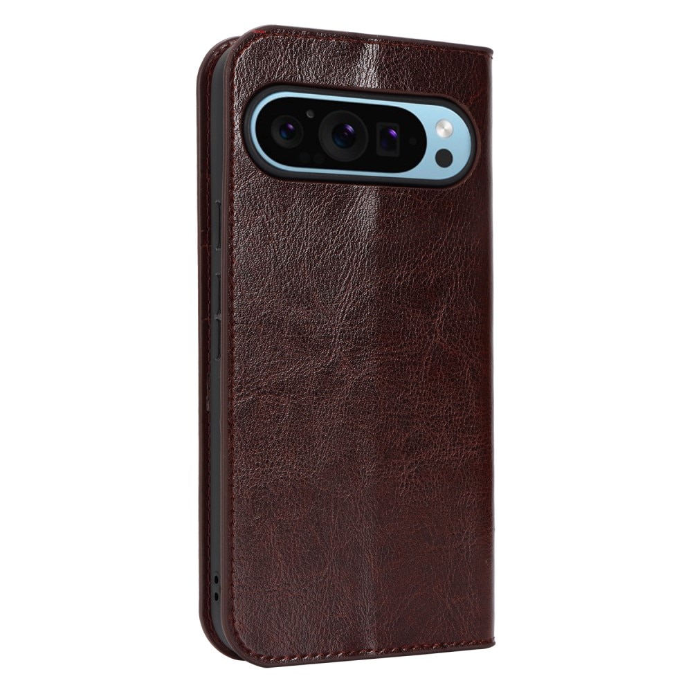 Google Pixel 9 Pro XL Handytasche aus Echtem Leder Dunkelbraun
