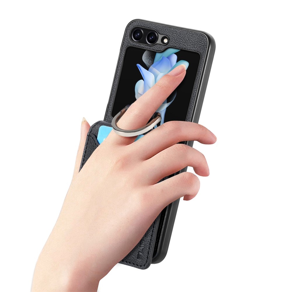 Samsung Galaxy Z Flip 6 Hülle mit Ringhalter + Kartenhalter, schwarz