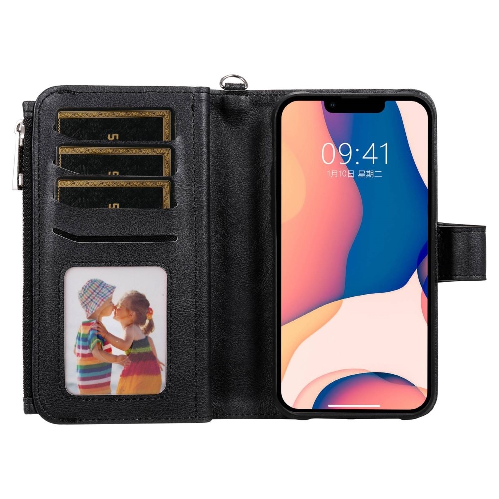 iPhone 14 Plus Zipper Magnet Wallet Schwarz