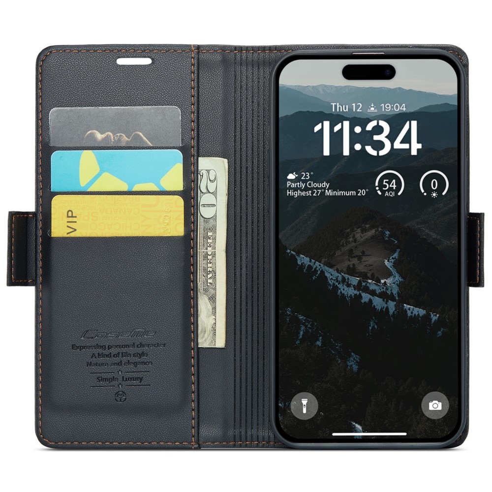 RFID-geschützte Slim Portemonnaie-Hülle iPhone 17 Schwarz