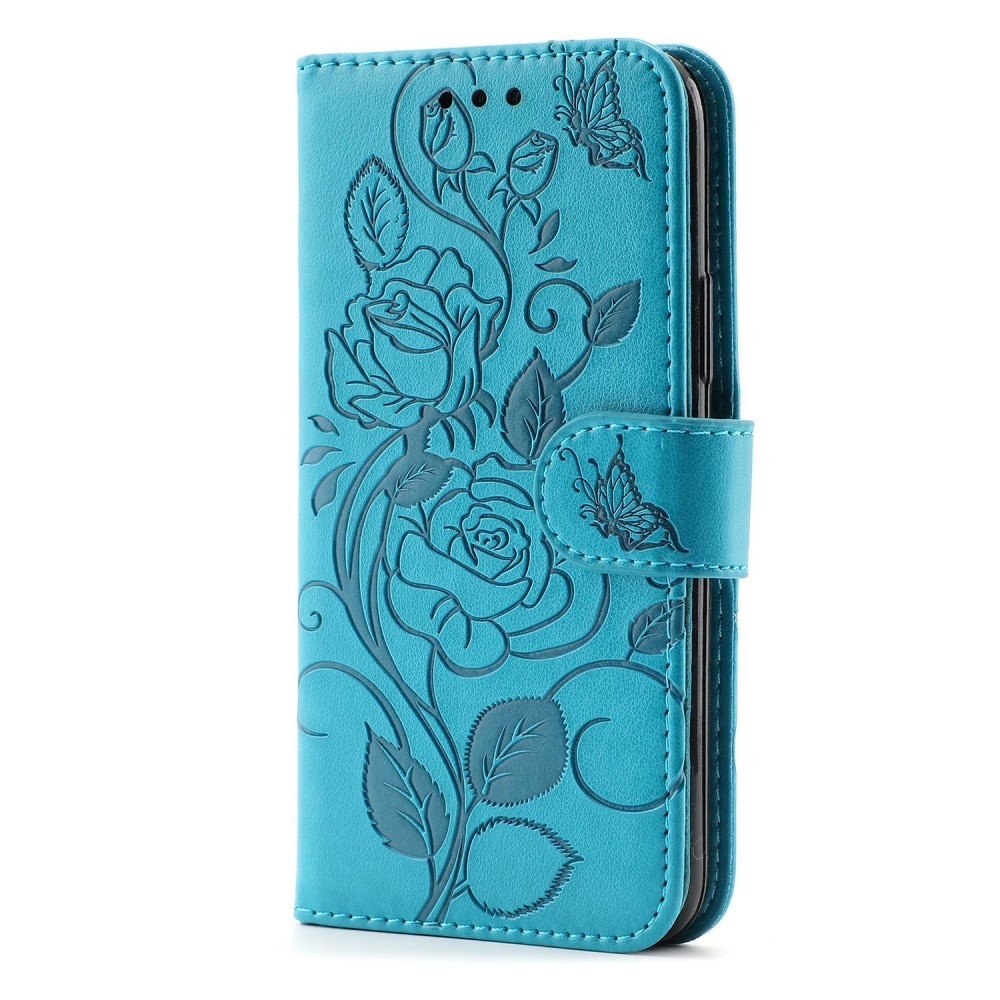 iPhone 12/12 Pro Handytasche Rosen Blau
