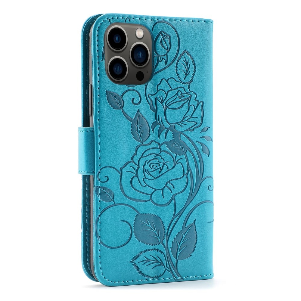 iPhone 12/12 Pro Handytasche Rosen Blau