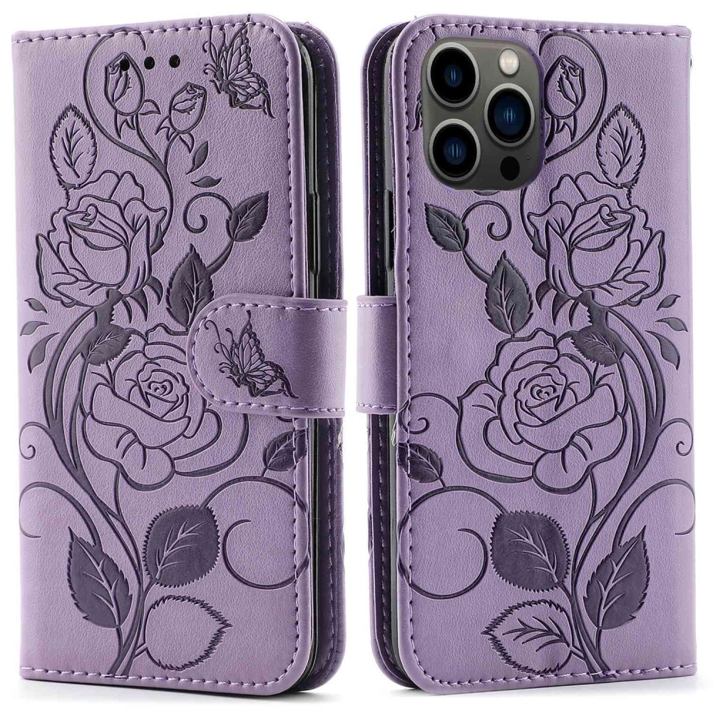 iPhone 12/12 Pro Handytasche Rosen Lila