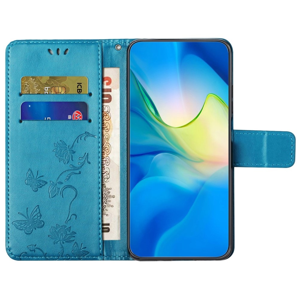Motorola Moto E22i Handyhülle mit Schmetterlingsmuster, blau