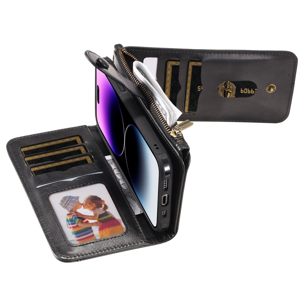 iPhone 14 Pro Max Magnet Leather Multi-Wallet Schwarz
