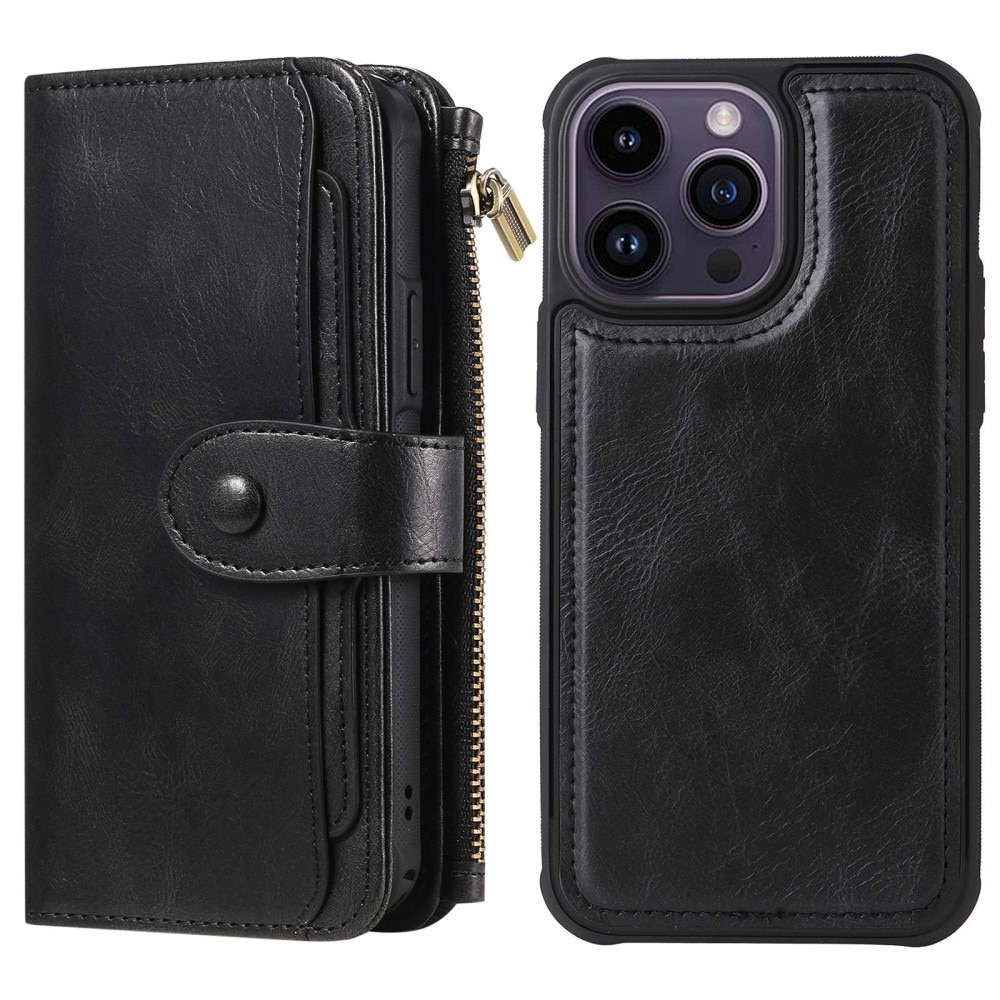 iPhone 14 Pro Max Magnet Leather Multi-Wallet Schwarz